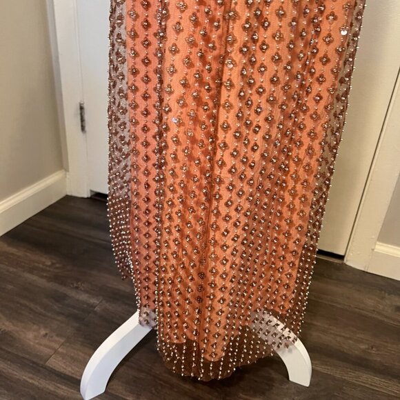 NWT Zara Coral Sequined Chiffon Midi Skirt, Size XL - Picture 10 of 16